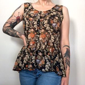 Sheer Floral Vintage Peplum Top